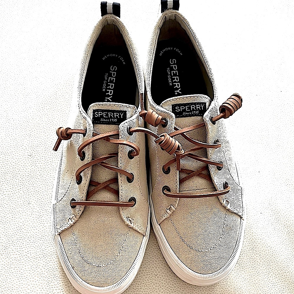 Sperry Crest Vibe Linen Oat Sneakers 9 1/2 Tennis Shoes  Preppy Casual Everyday - Picture 4 of 9